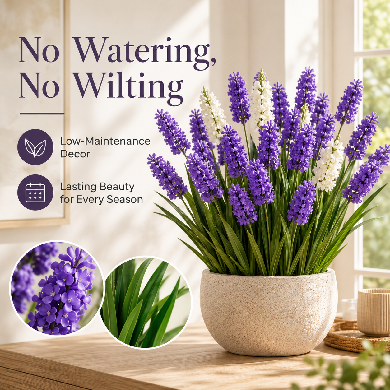 3-Flower Artificial Lavender Stem