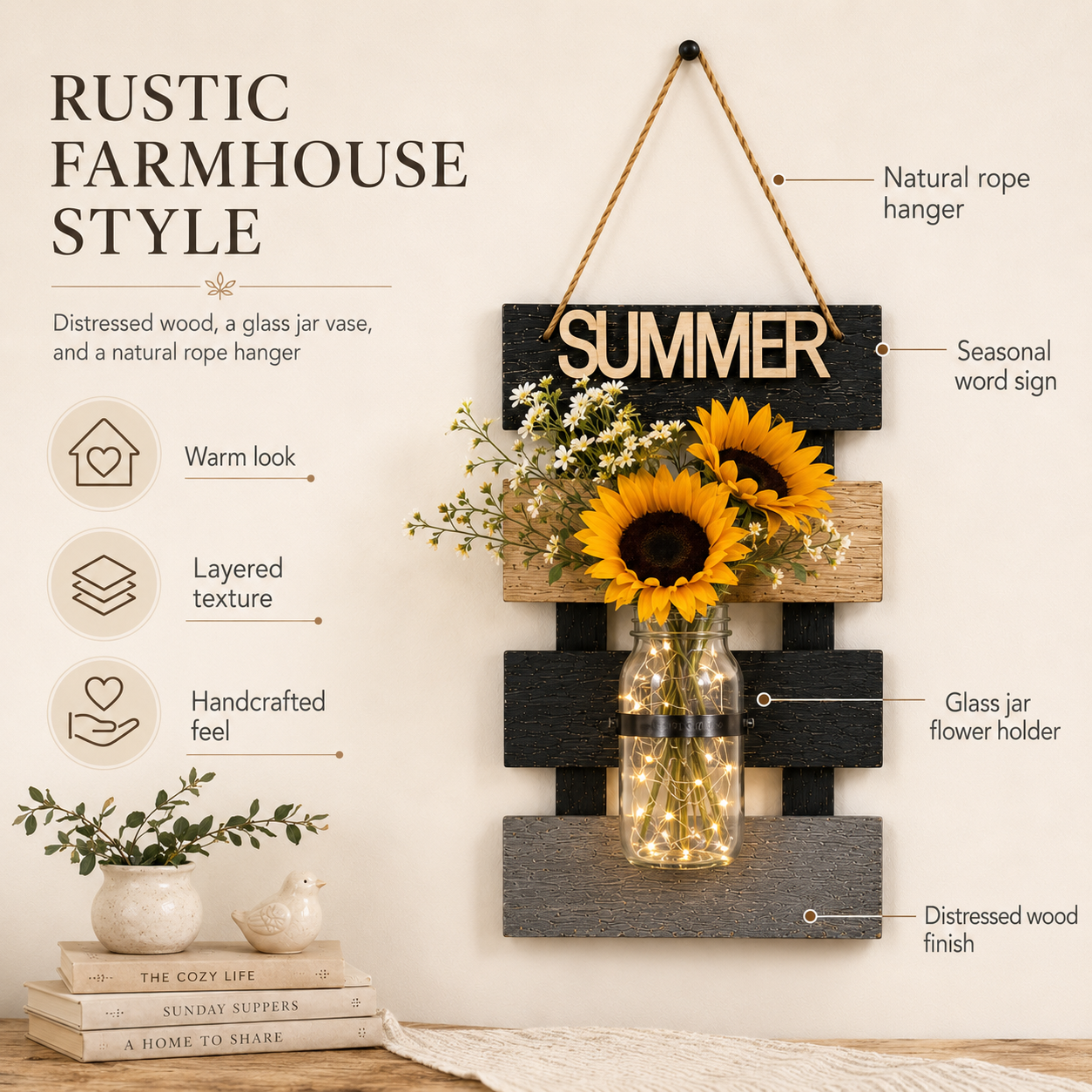 Rustic Farmhouse Wall Vase with LED Lights