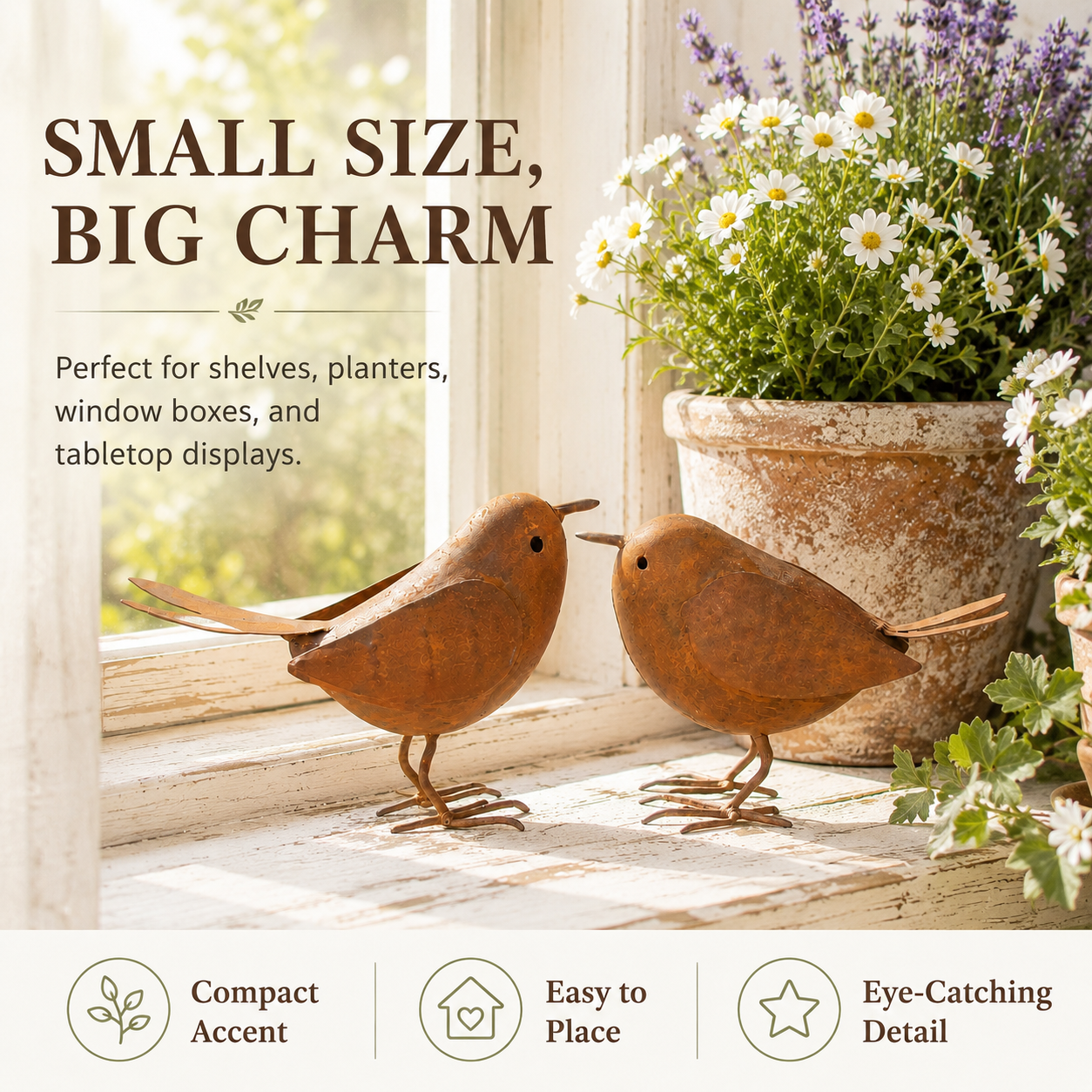 Rustic Metal Bird Figurines Set of 2