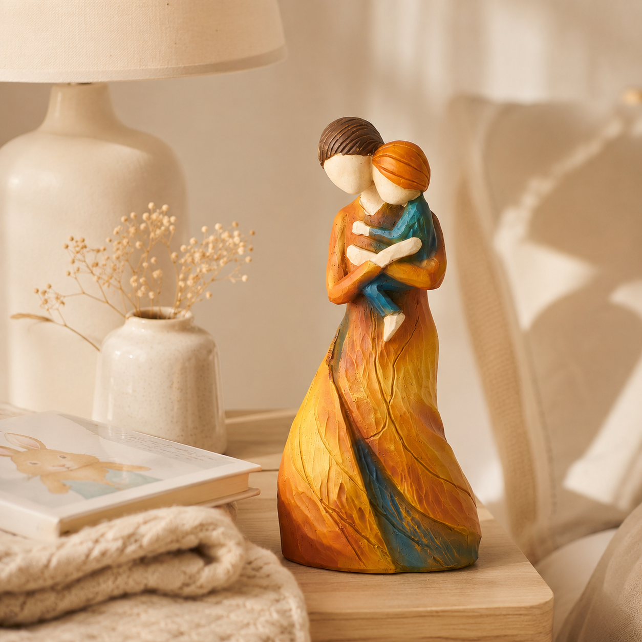 Faceless Resin Tabletop Figurine, Hand-Painted Style Angel or Family Statue