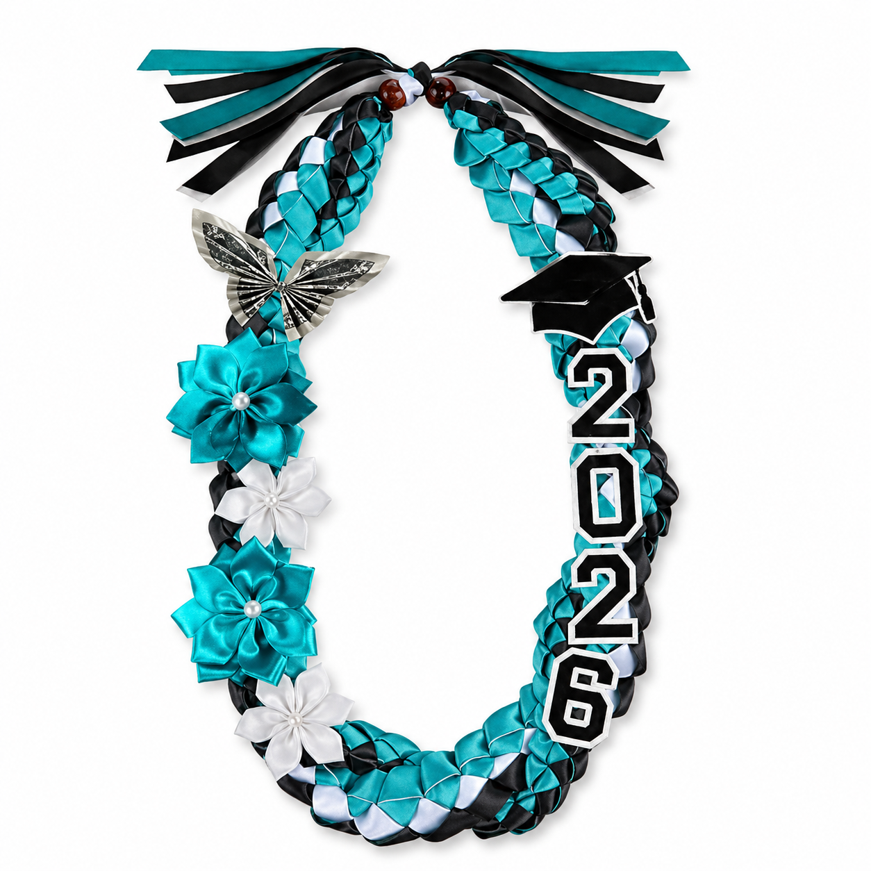 Class of 2026 Graduation Ribbon Lei with Handmade Flowers