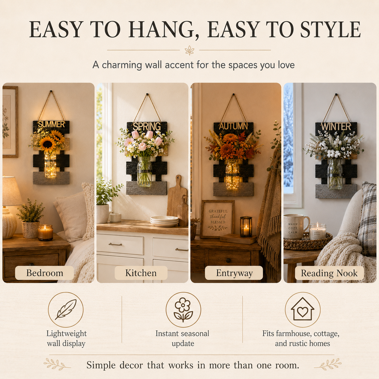 Rustic Farmhouse Wall Vase with LED Lights