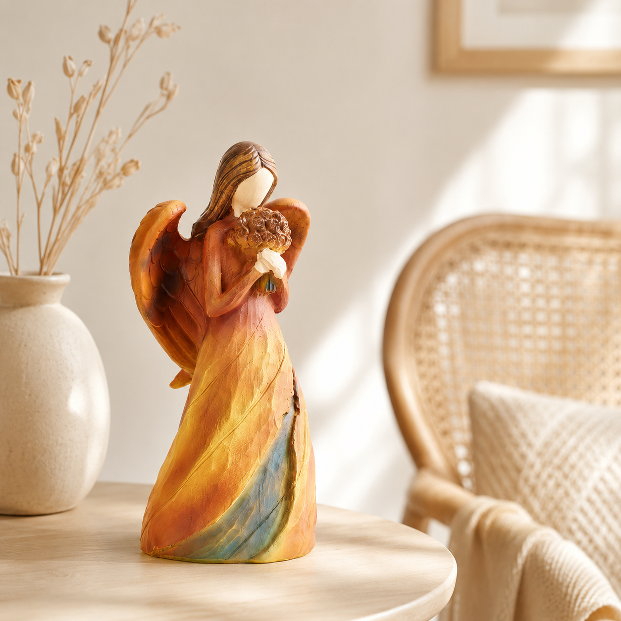 Faceless Resin Tabletop Figurine, Hand-Painted Style Angel or Family Statue