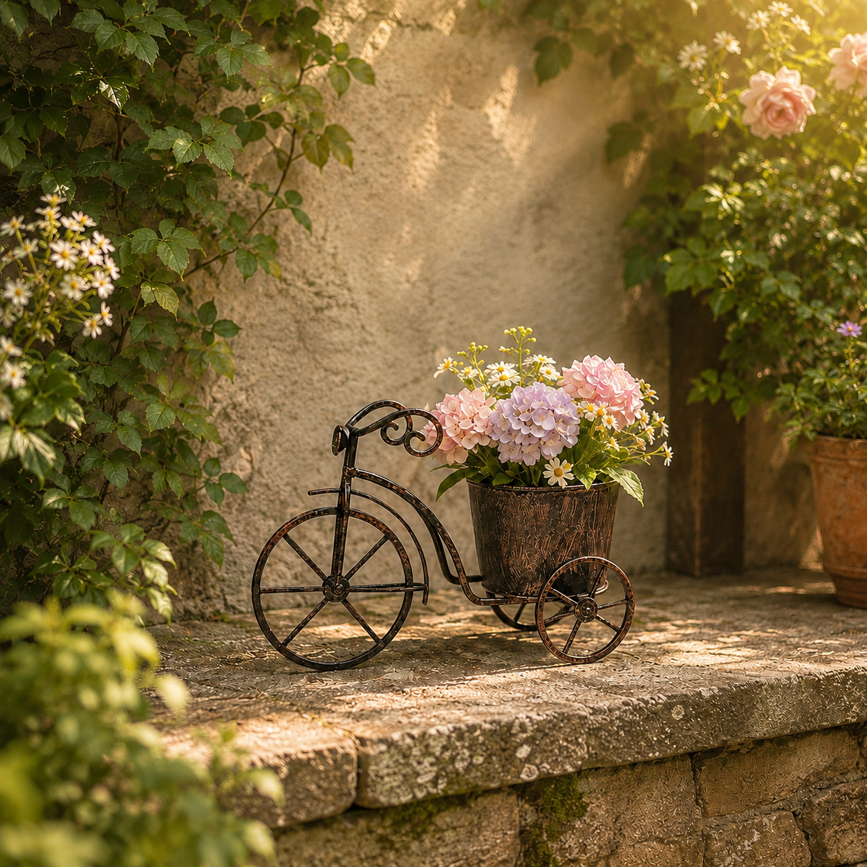 Vintage Bicycle Metal Planter for Flowers