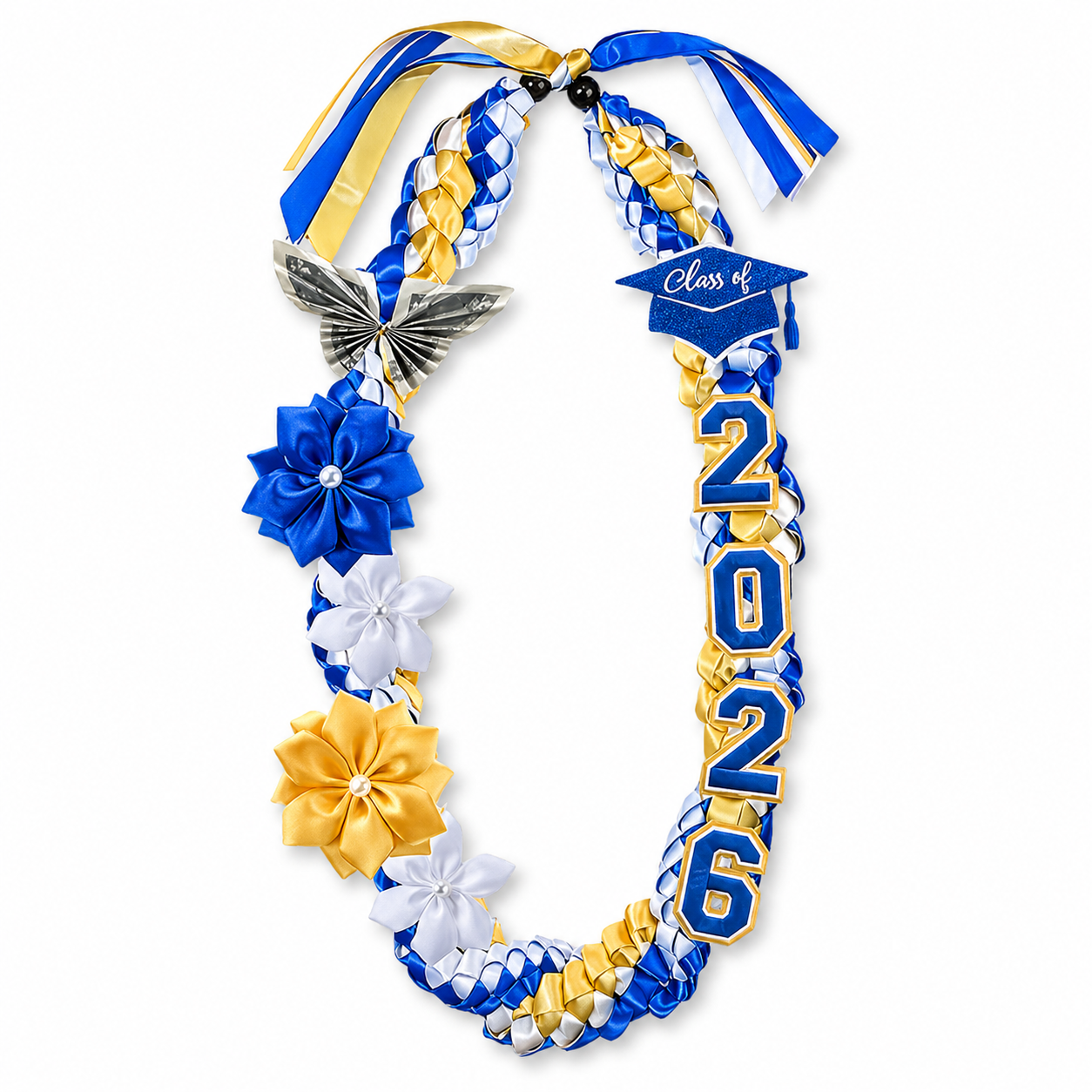 Class of 2026 Graduation Ribbon Lei with Handmade Flowers