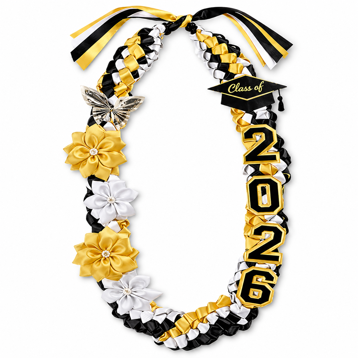 Class of 2026 Graduation Ribbon Lei with Handmade Flowers