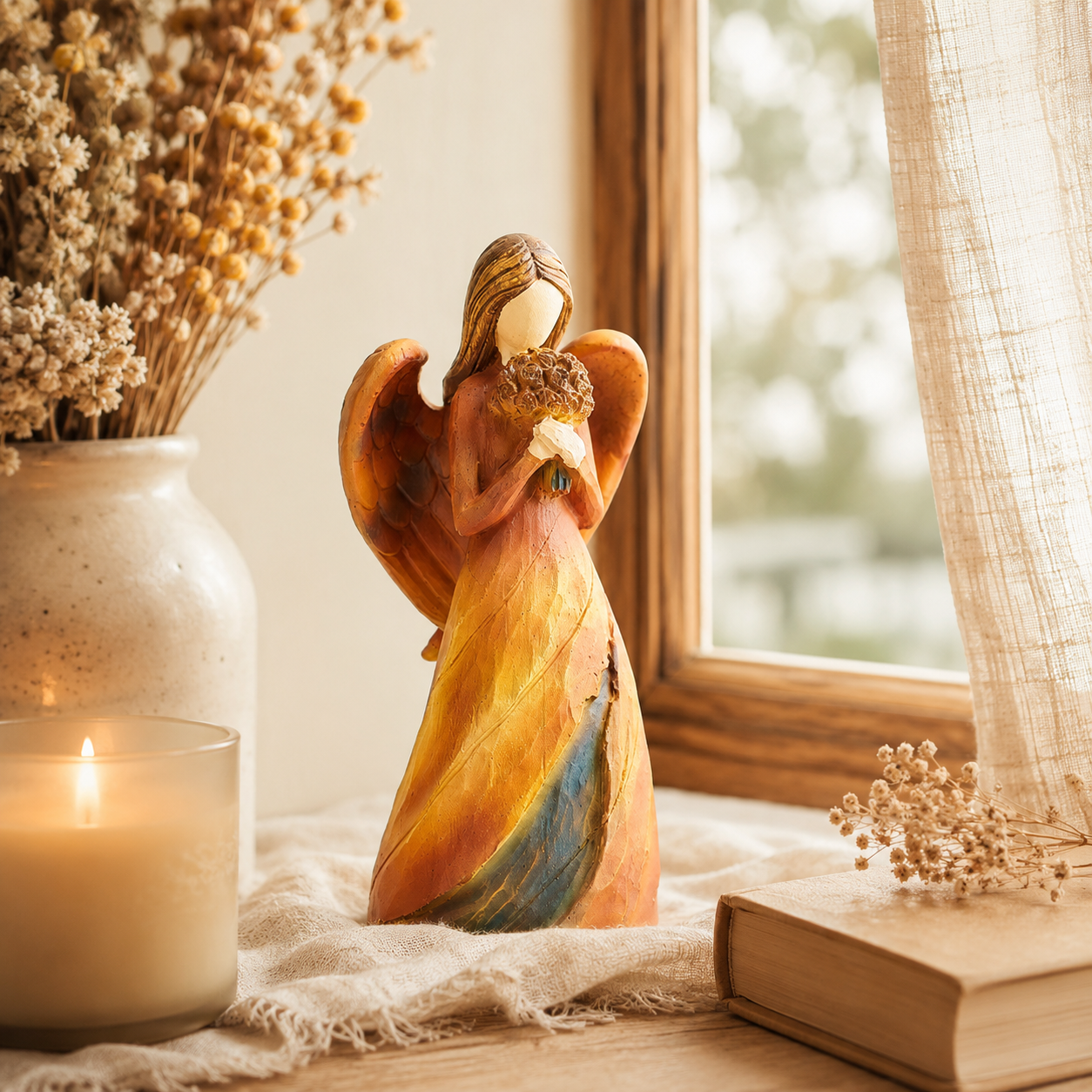 Faceless Resin Tabletop Figurine, Hand-Painted Style Angel or Family Statue