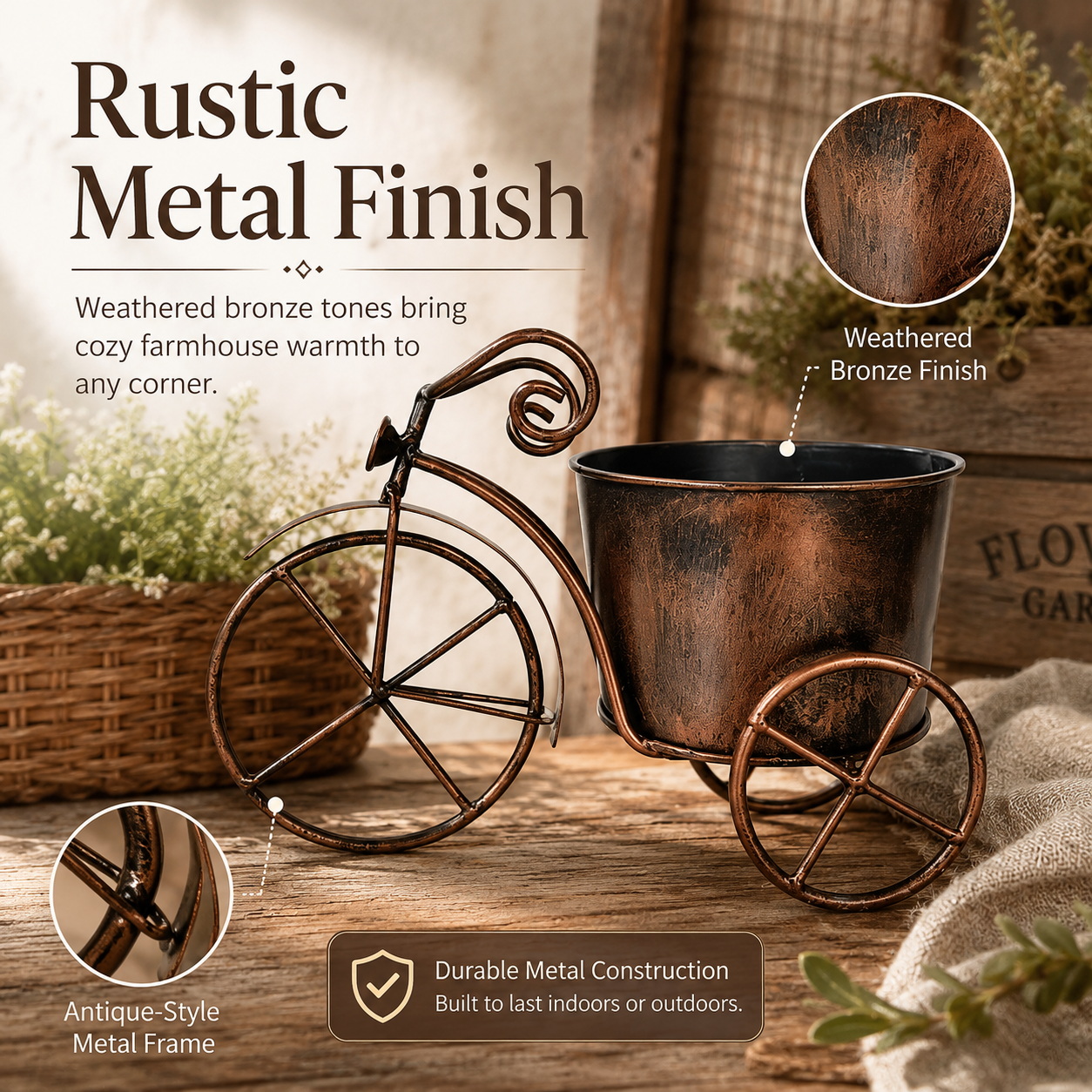 Vintage Bicycle Metal Planter for Flowers