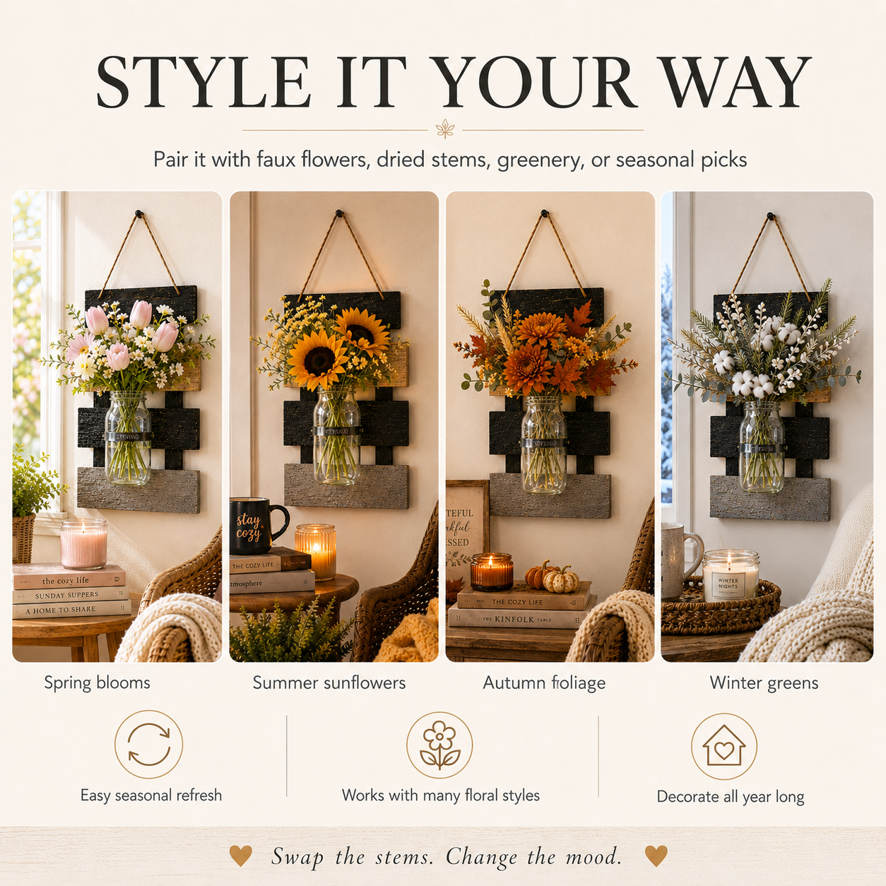 Rustic Farmhouse Wall Vase with LED Lights