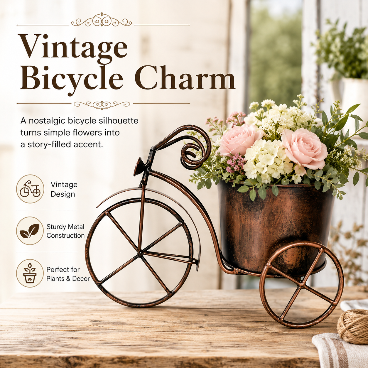Vintage Bicycle Metal Planter for Flowers