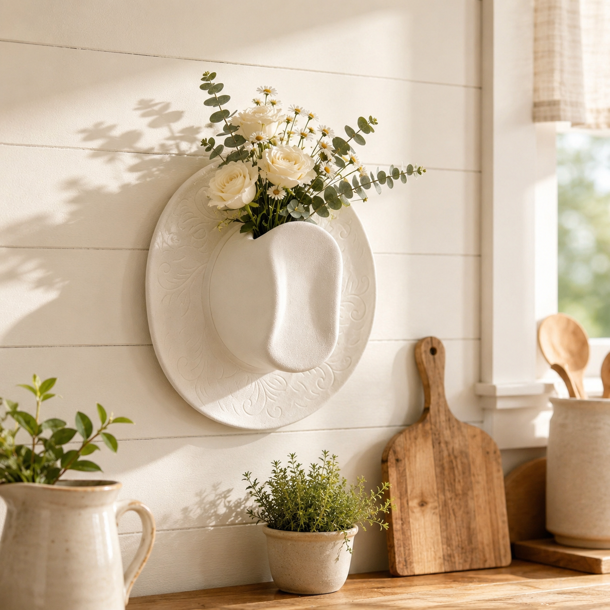Cowboy Hat Wall Vase Decor, Western Farmhouse Wall Planter for Flowers