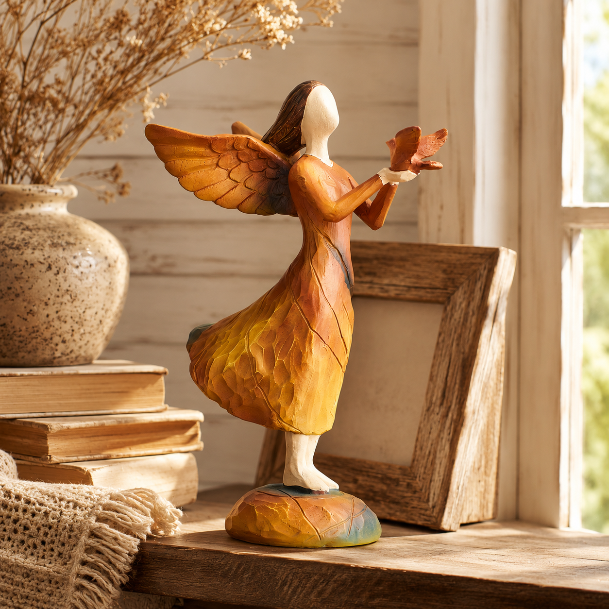 Faceless Resin Tabletop Figurine, Hand-Painted Style Angel or Family Statue
