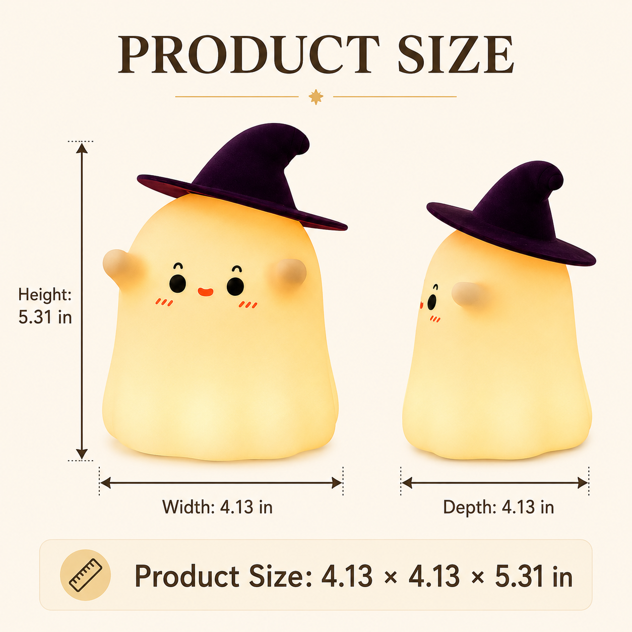 Cute Ghost Silicone Night Light with Witch Hat