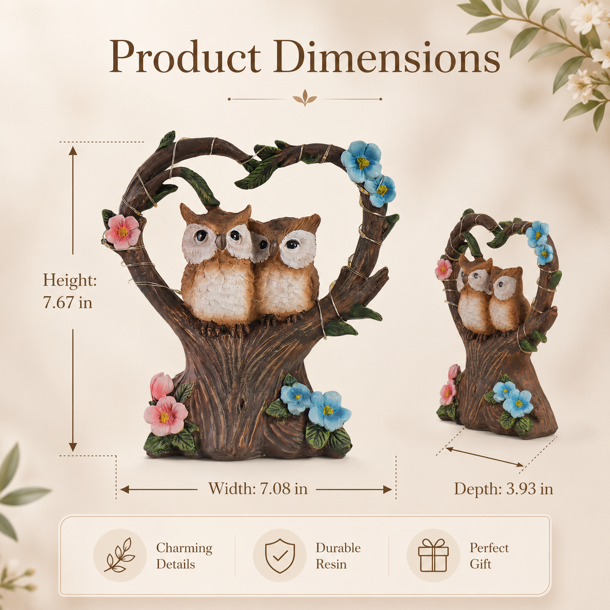 Solar Owl Couple Garden Statue