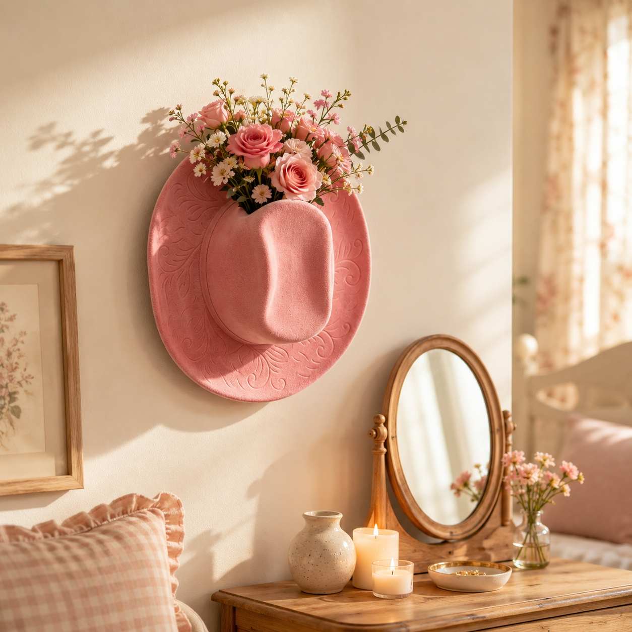 Cowboy Hat Wall Vase Decor, Western Farmhouse Wall Planter for Flowers