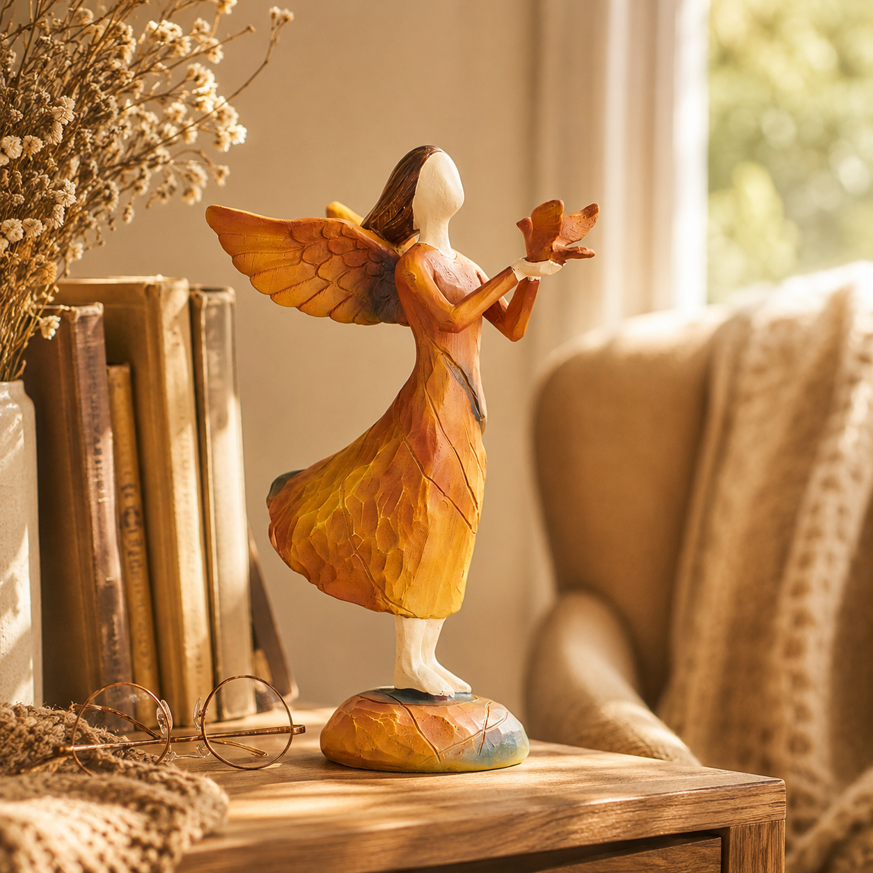 Faceless Resin Tabletop Figurine, Hand-Painted Style Angel or Family Statue