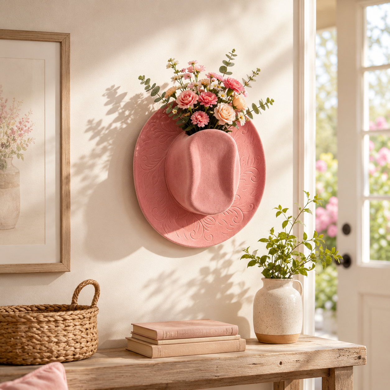 Cowboy Hat Wall Vase Decor, Western Farmhouse Wall Planter for Flowers