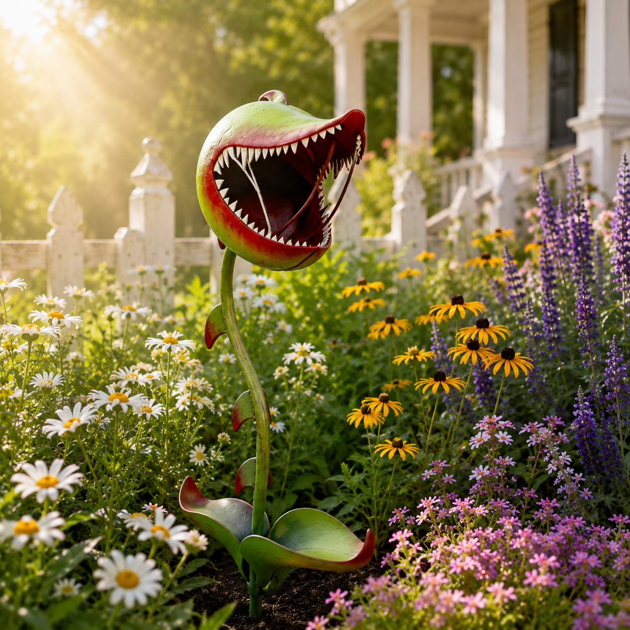 Whimsical Man-Eating Flower Metal Garden Stakeen