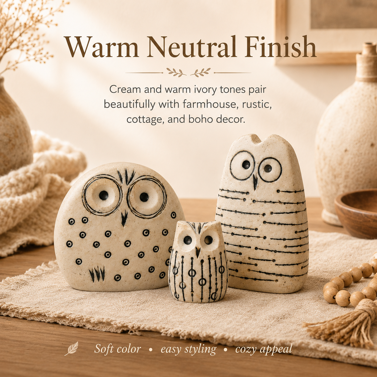 Rustic Owl Figurines Set of 3