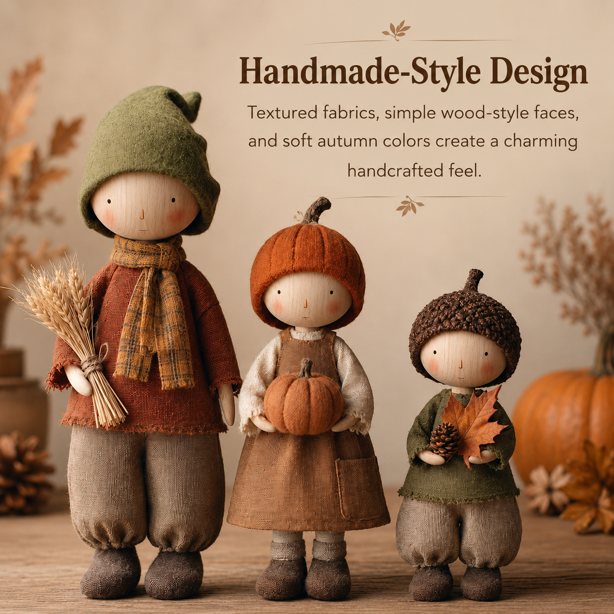 Set of 3 Rustic Fall Harvest Doll Figurines