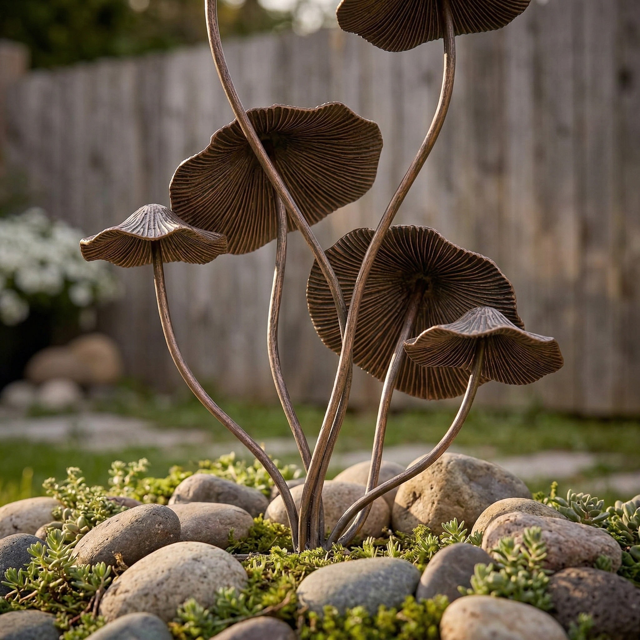Vintage Mushroom Metal Garden Stake Decor