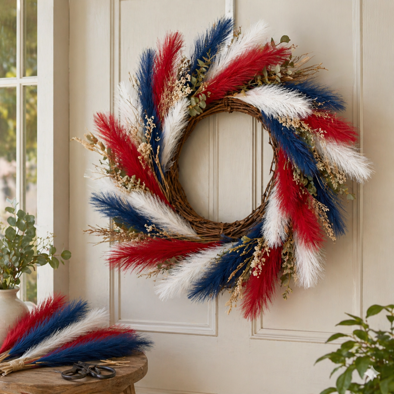 9PCS Patriotic Pampas Grass Stems