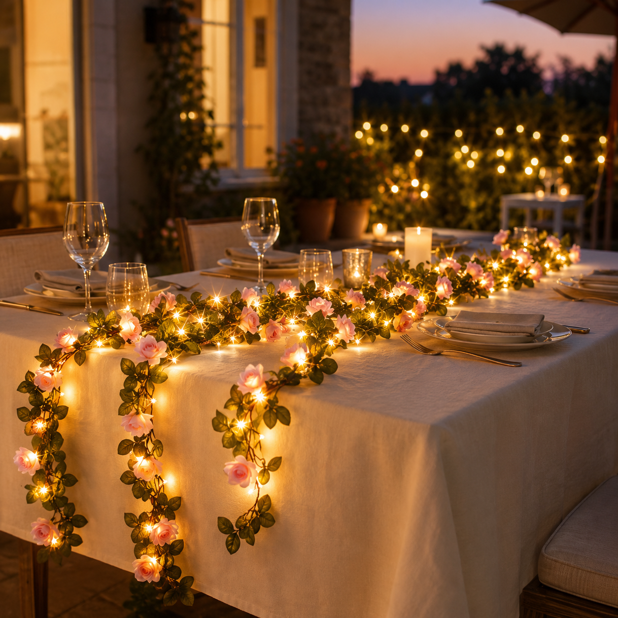 78.7 in 20 Warm LED Champagne Rose Garland String Lights