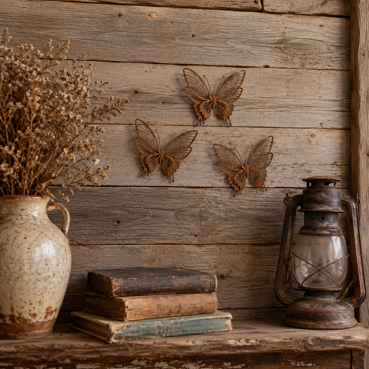 3-Piece Rust Metal 8-Wing Butterfly Wall & Garden Decor