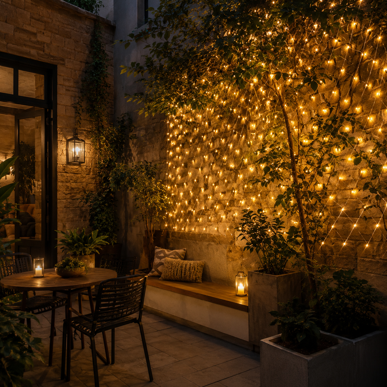 118 × 79 in 192 LED solar-powered remote-controlled net lights