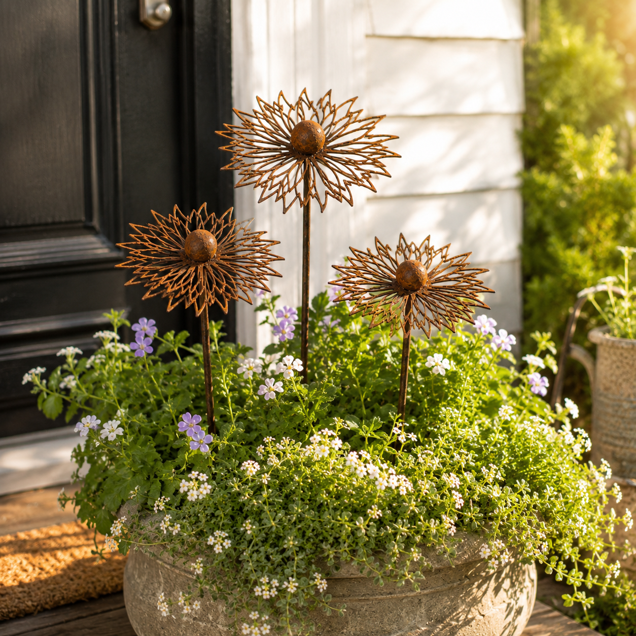 Rustic Cornflower Metal Garden Stakes
