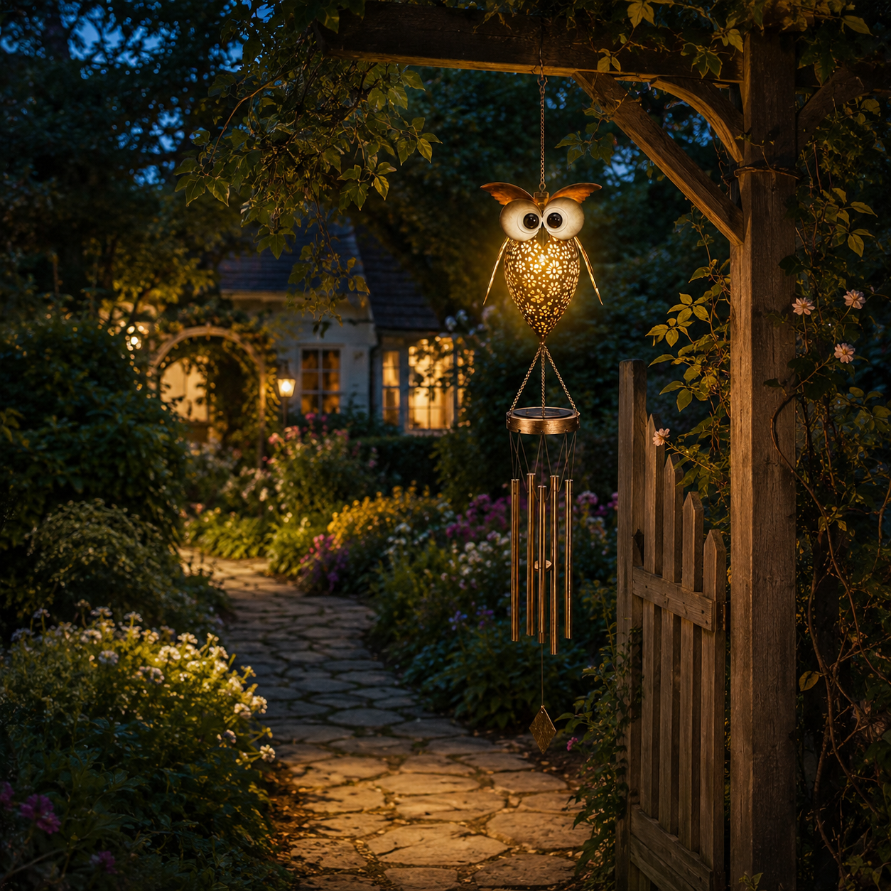 Solar Owl Wind Chime Light