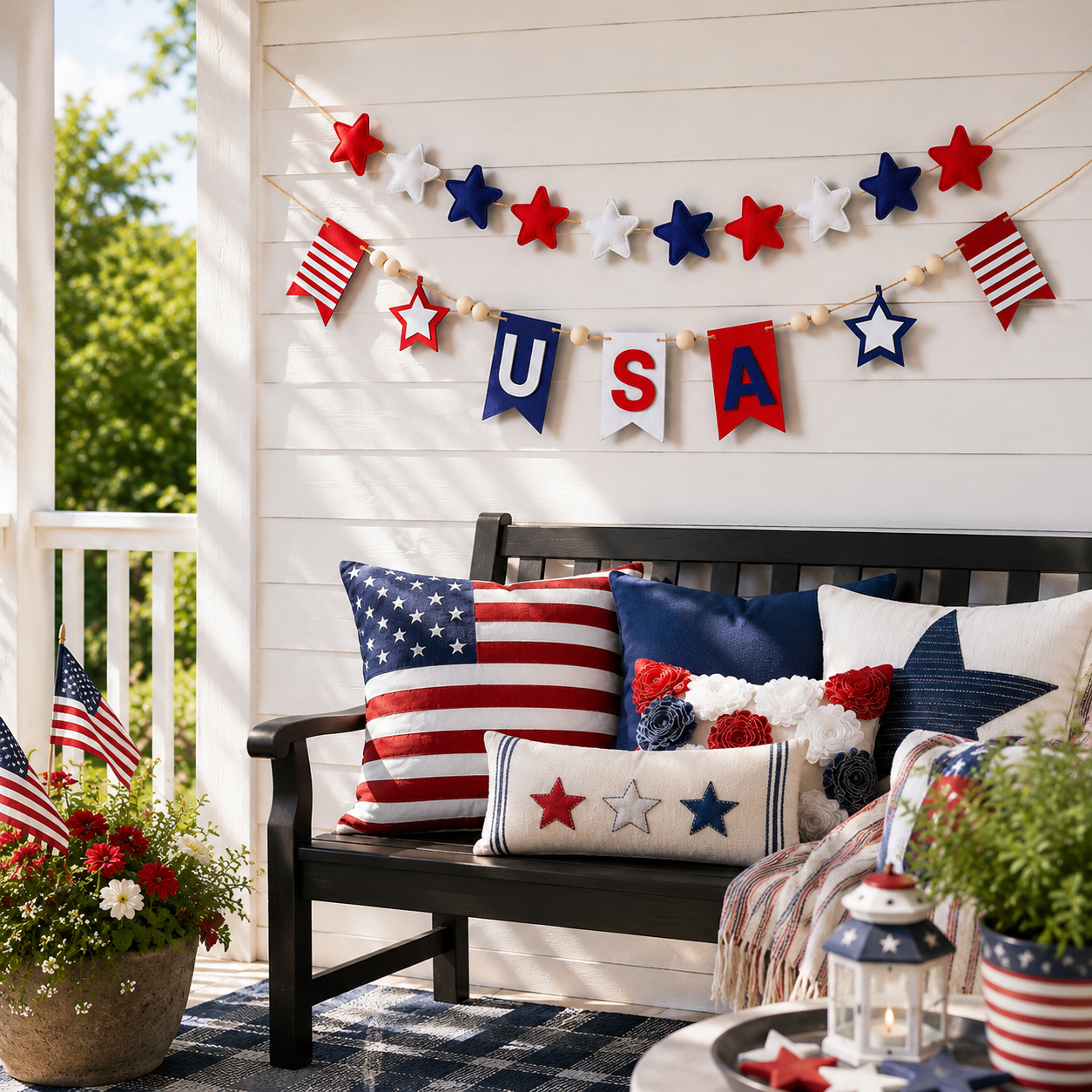 250 Patriotic USA Star & Wood Bead Hanging Banner