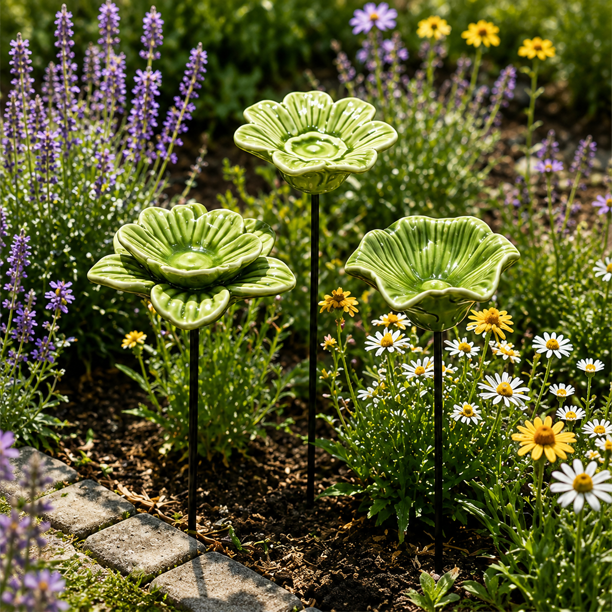 3-Piece Handmade Ceramic Flower Bee Waterer