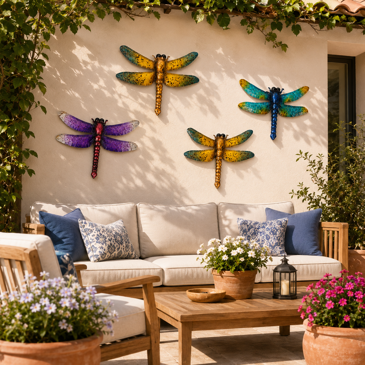Colorful Metal Dragonfly Wall Decor Set of 3