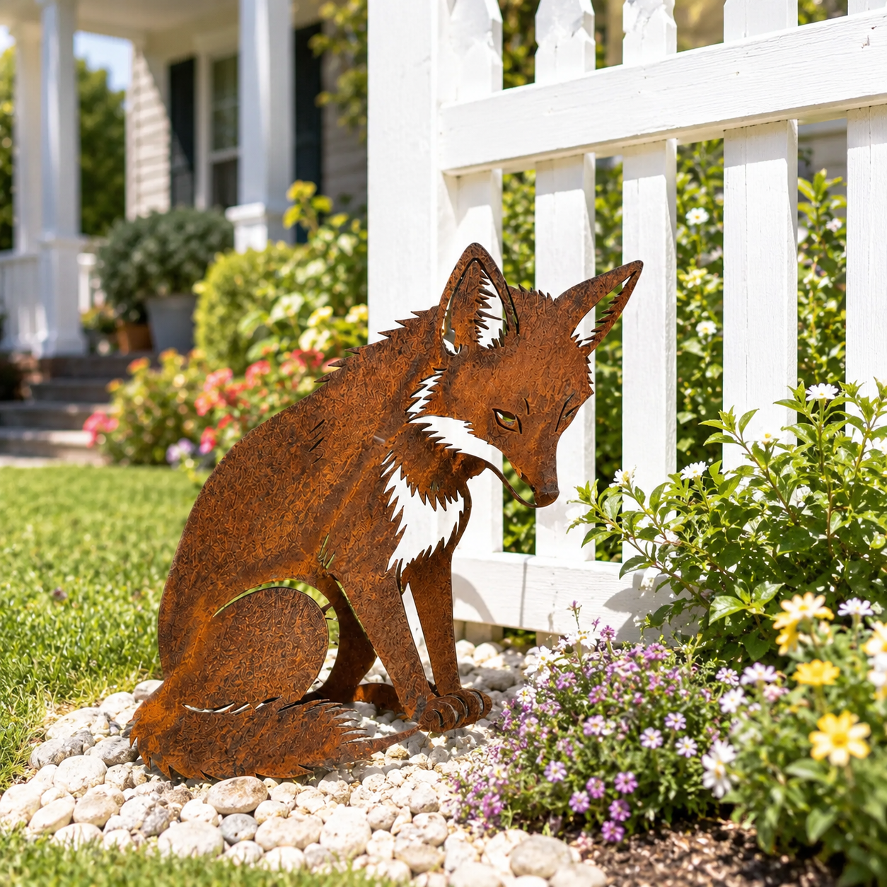 Rustic Metal Fox Garden Sculpture