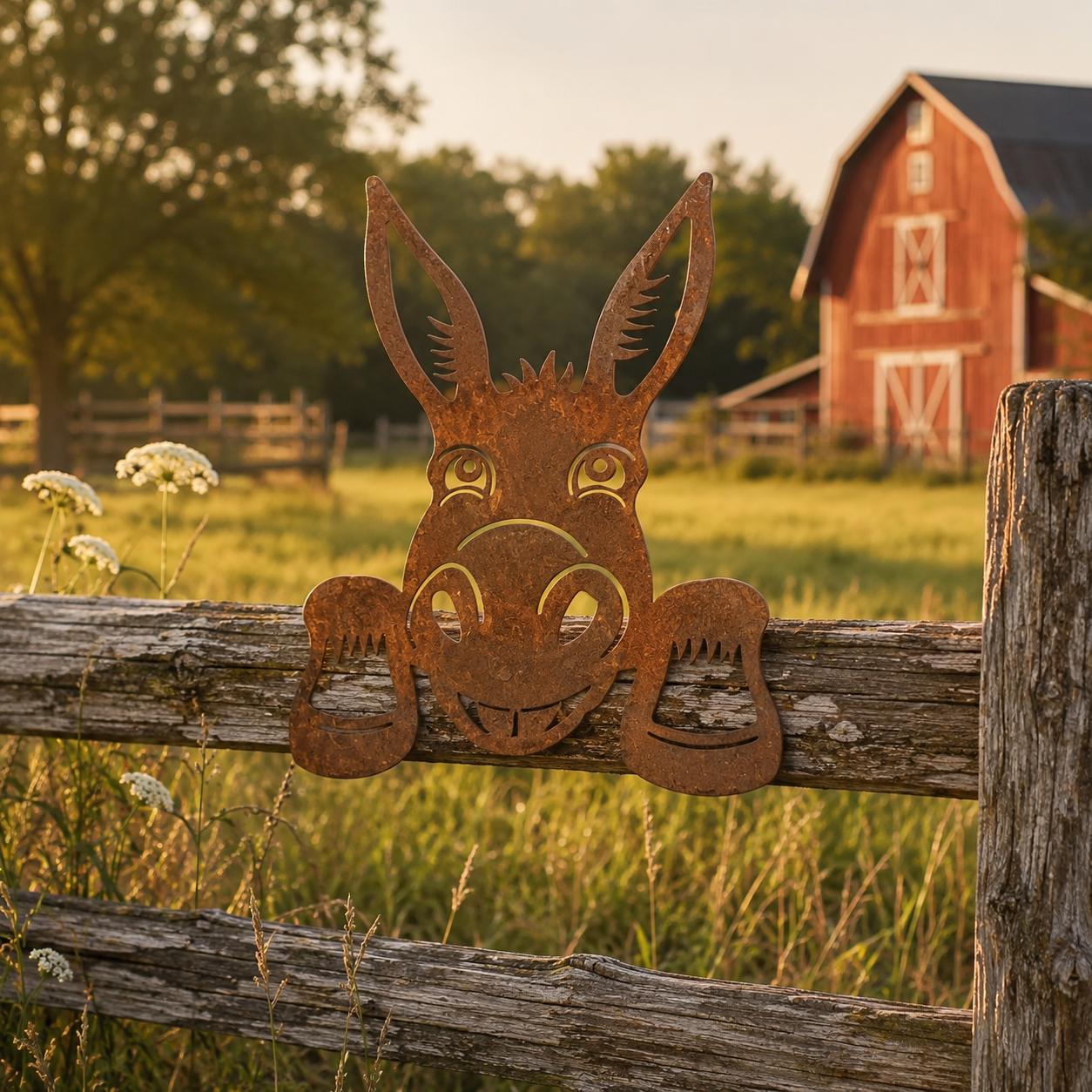 Rustic Donkey Fence Peeker Decor, Metal Donkey Garden Fence Decoration