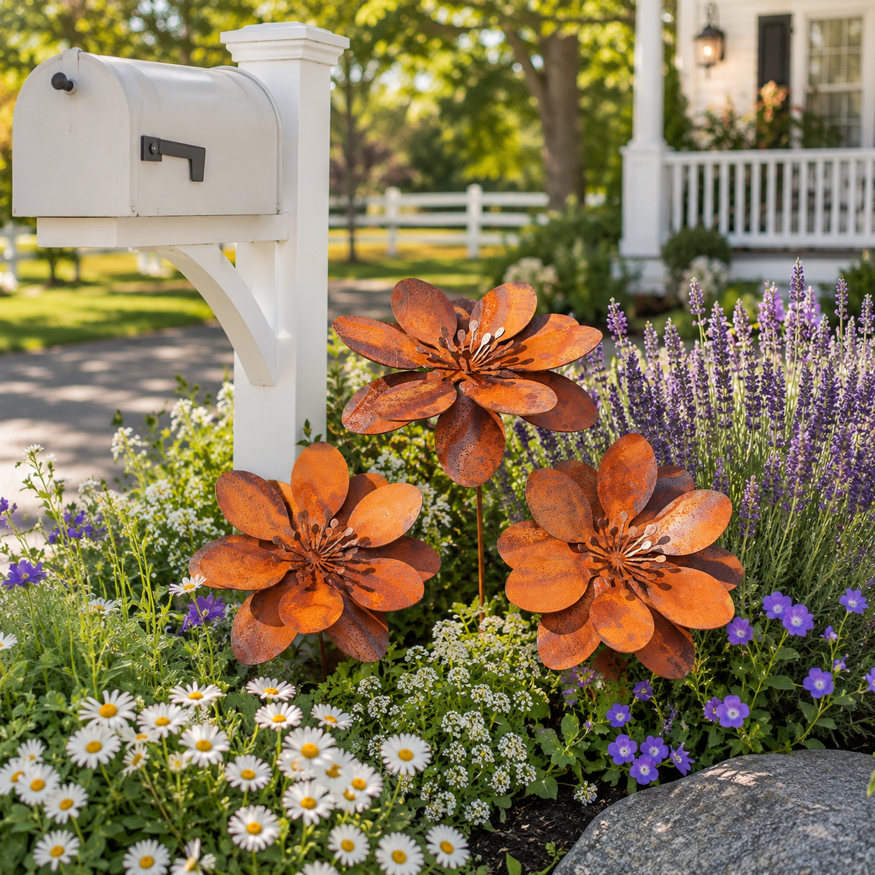Rusty Metal Flower Garden Stake