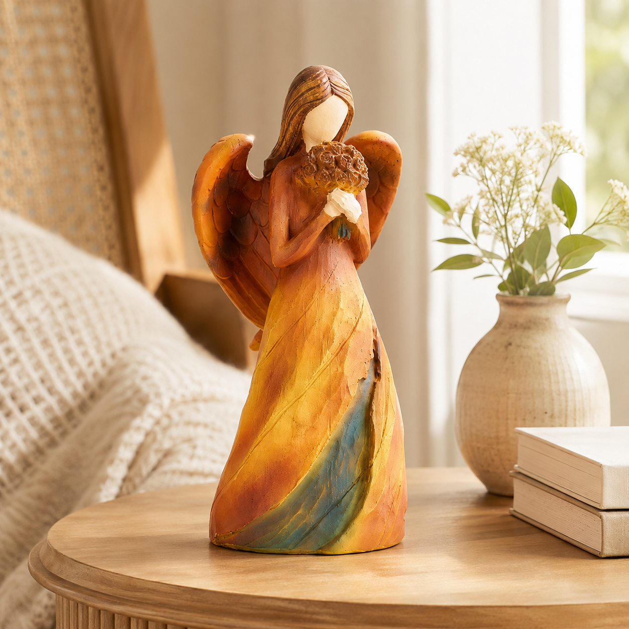 Faceless Resin Tabletop Figurine, Hand-Painted Style Angel or Family Statue