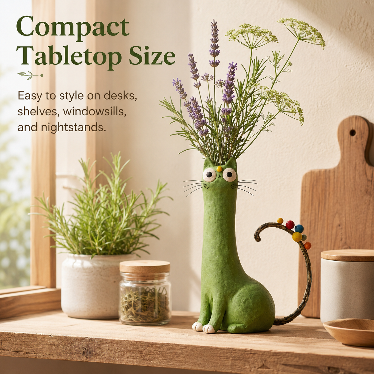 Whimsical Green Cat Vase