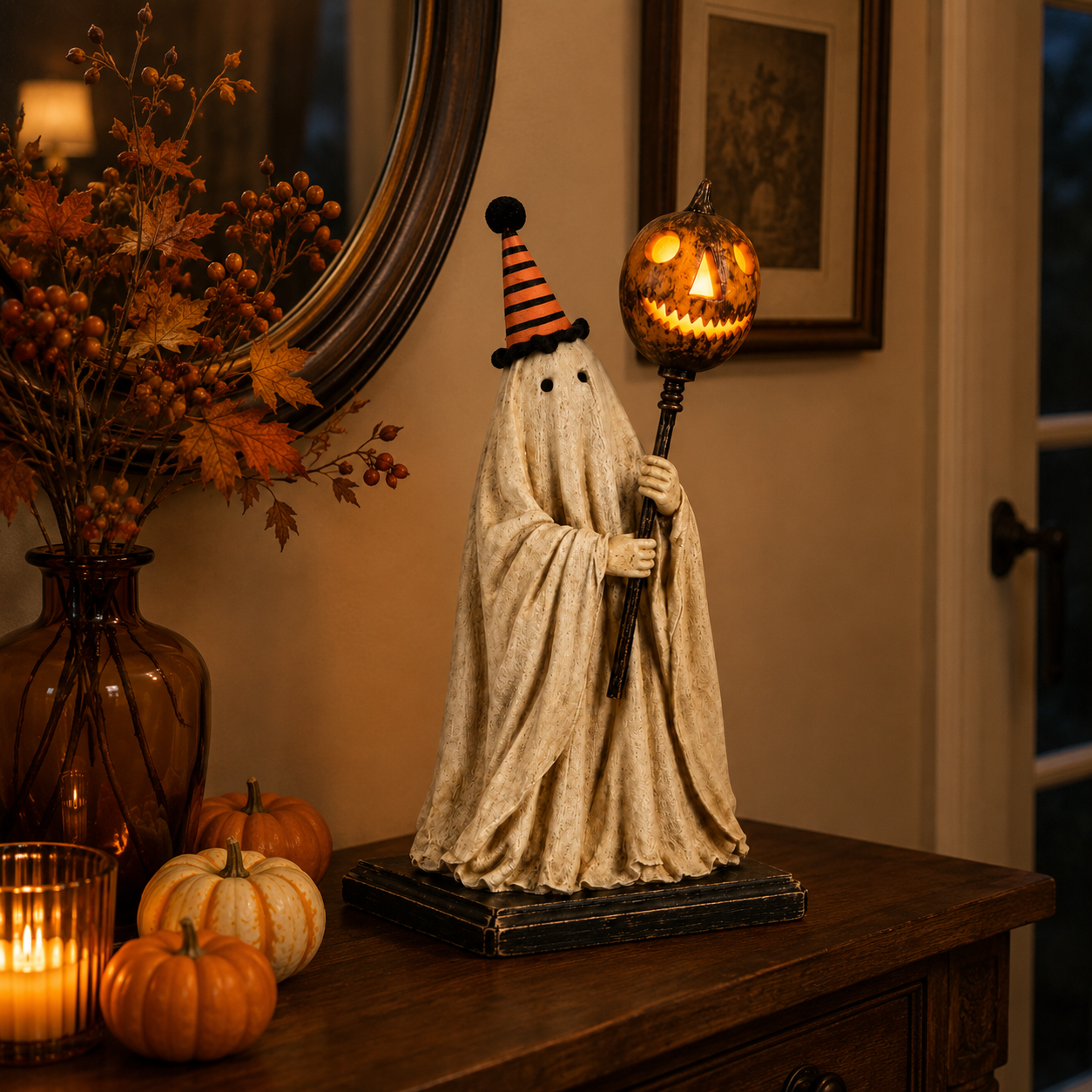 Halloween Ghost Figurine with Remote Control Light