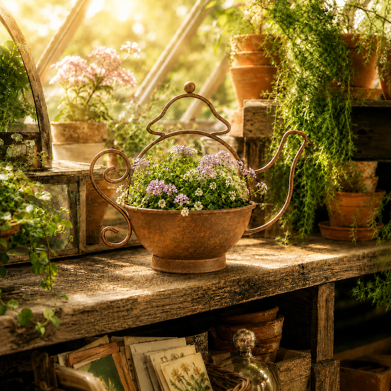 Rustic Metal Teapot Planter for Flowers