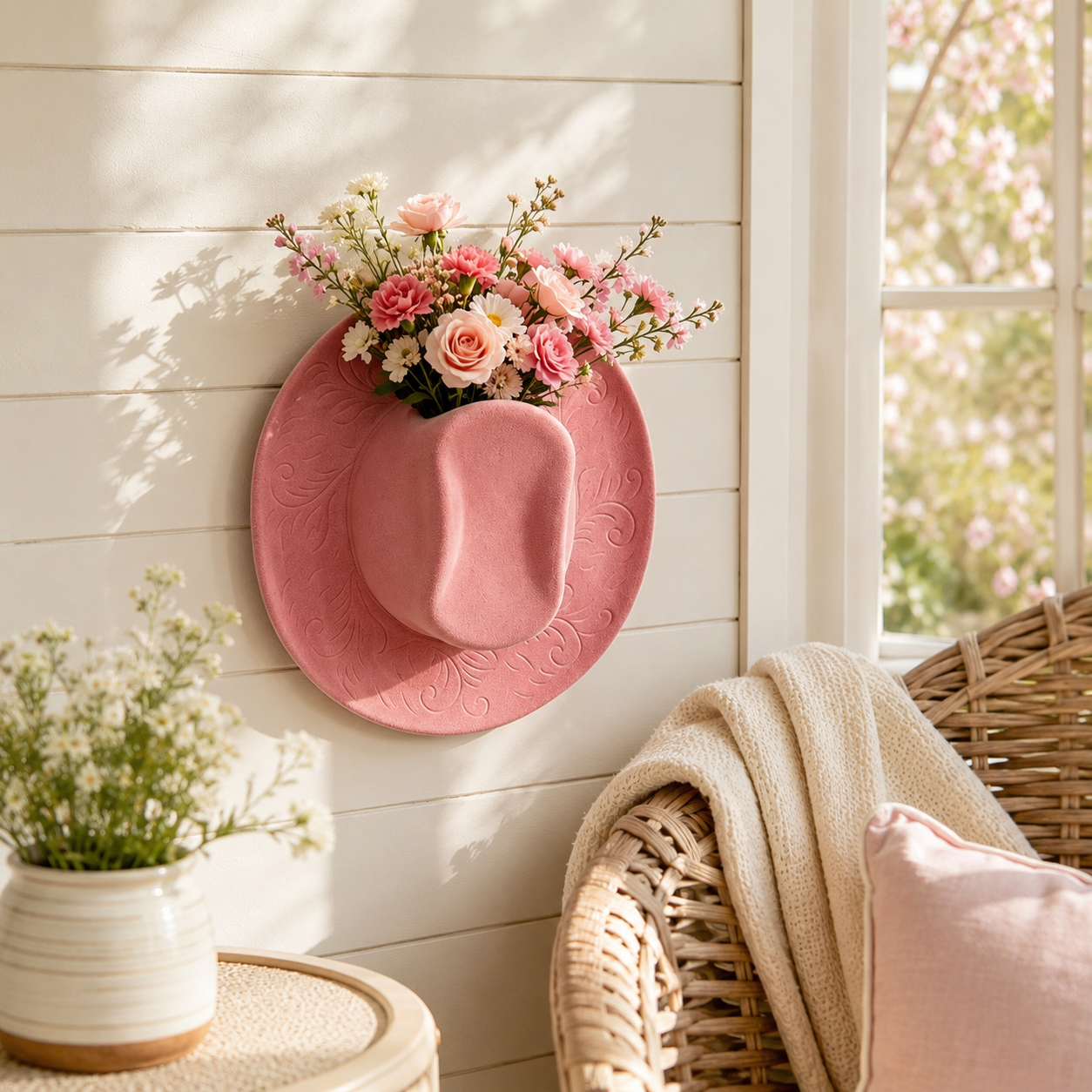 Cowboy Hat Wall Vase Decor, Western Farmhouse Wall Planter for Flowers