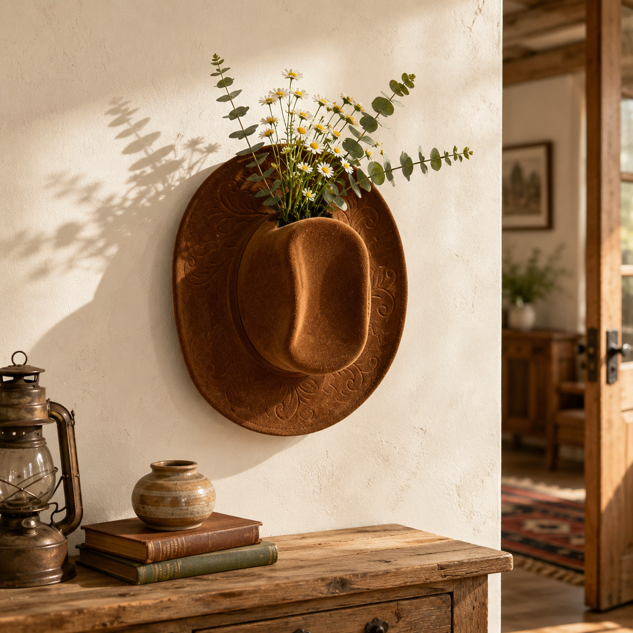 Cowboy Hat Wall Vase Decor, Western Farmhouse Wall Planter for Flowers