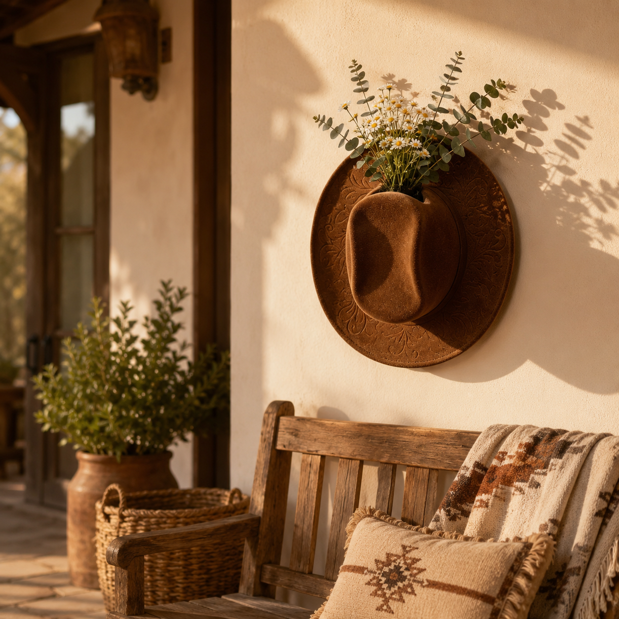 Cowboy Hat Wall Vase Decor, Western Farmhouse Wall Planter for Flowers