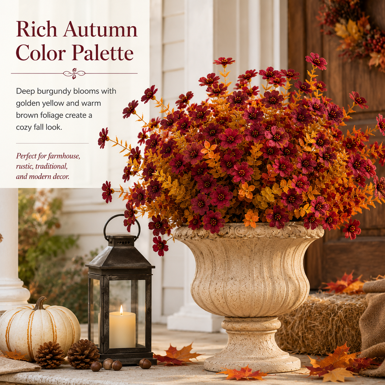 6 Pack Artificial Fall Flowers for Outdoor Planters