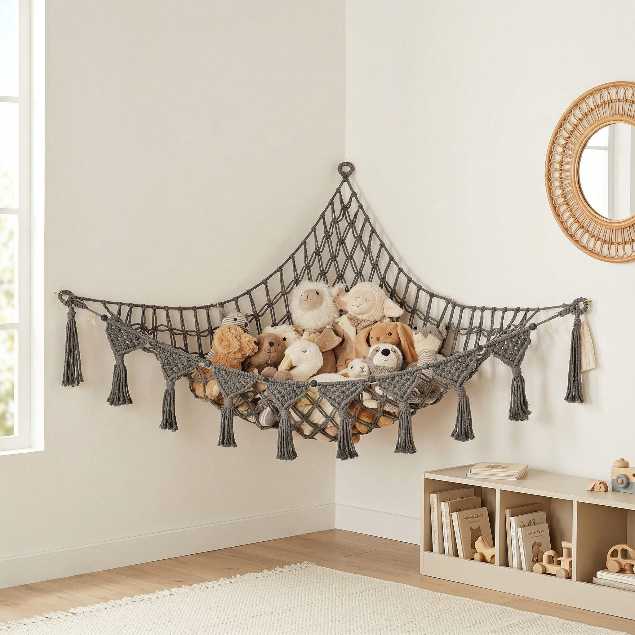 Large Stuffed Animal Hammock – Corner Hanging Plush Toy Storage Net for Nursery, Kids Room, and Bedroom Decor