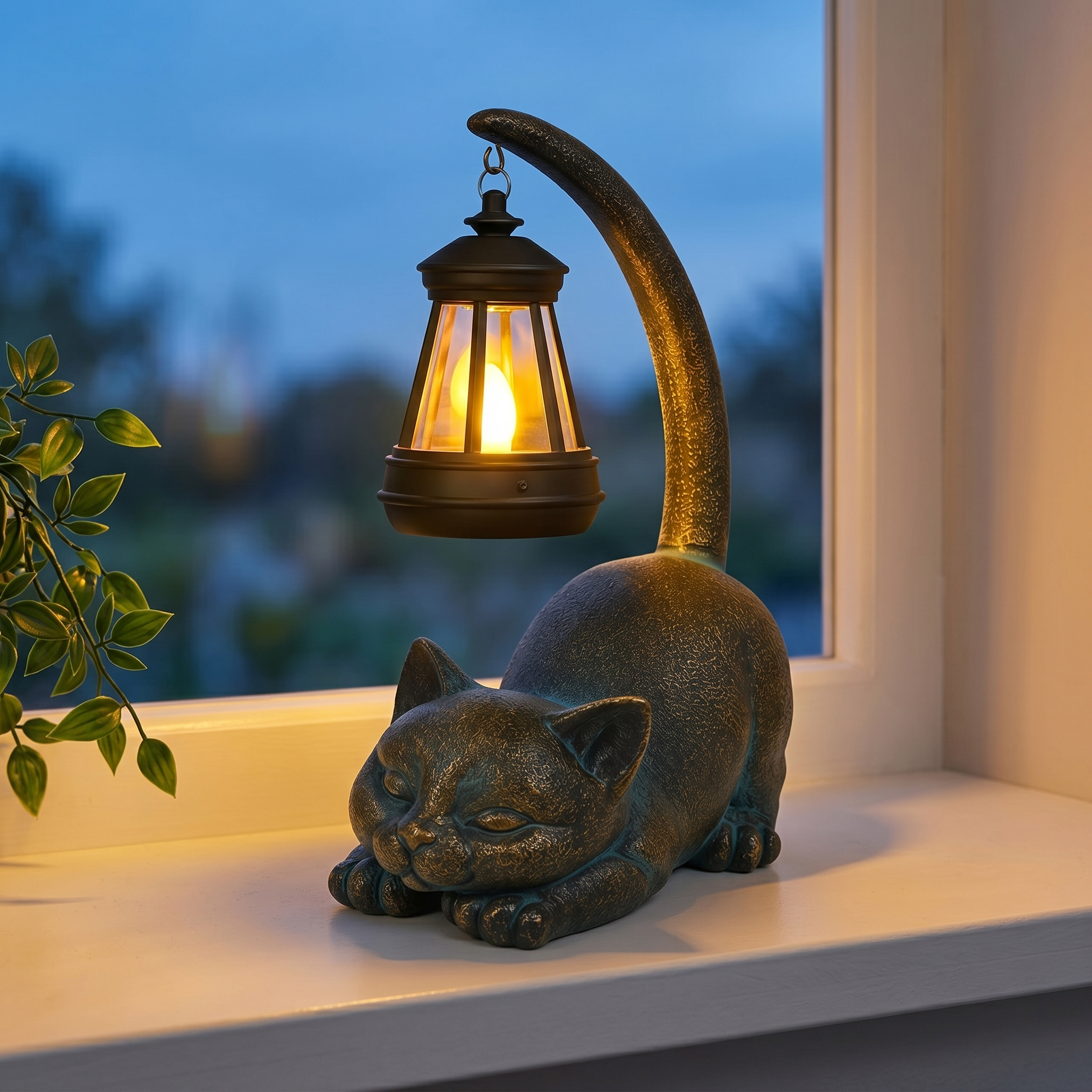 Solar Cat Lantern Statue – Outdoor Garden Decor with Warm Glow