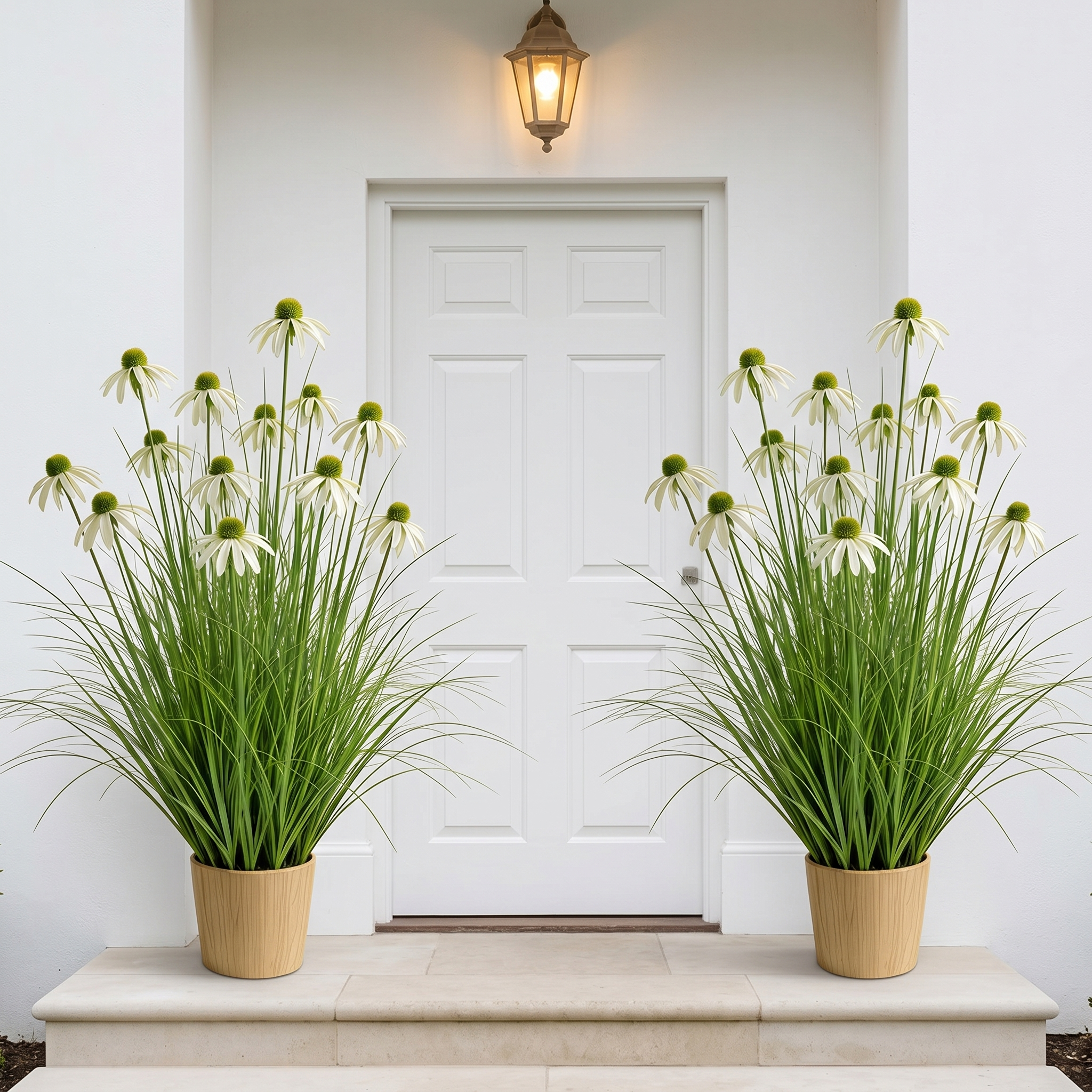 3-Head Artificial Coneflower Grass Plant