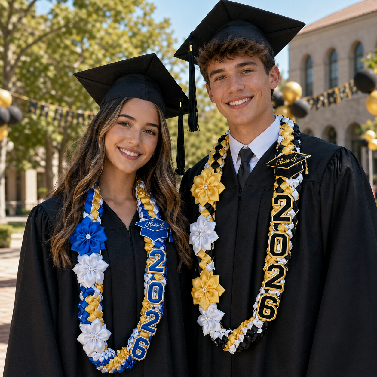 Class of 2026 Graduation Ribbon Lei with Handmade Flowers