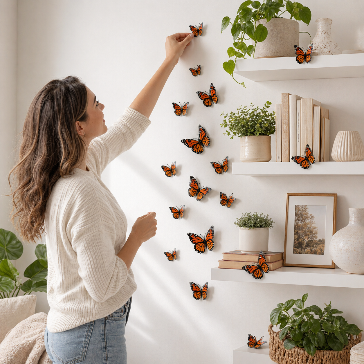 24-Piece 3D Artificial Monarch Butterfly Wall Decor Set